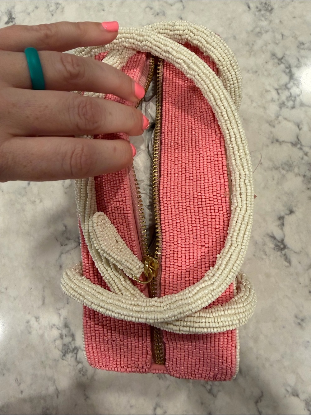 Anthropologie Pink and Cream Striped Rope-Handle Shoulder Bag - Picture 6 of 8
